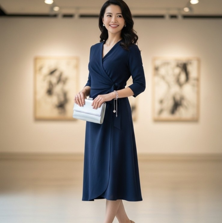 Navy midi wrap dress 