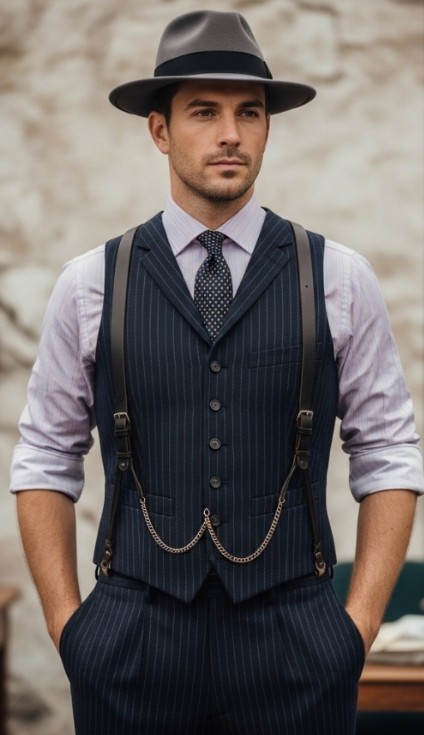 Navy pinstripe vest and trousers