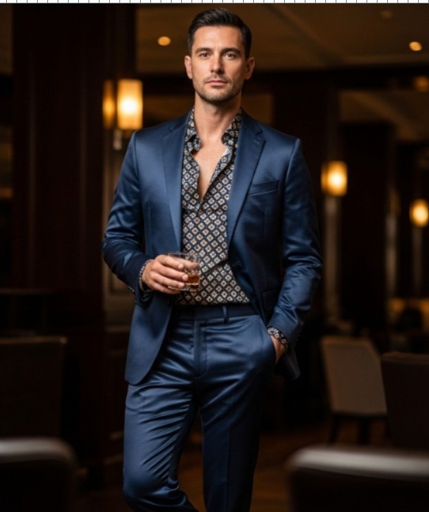 Navy satin suit